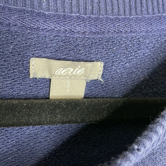 aerie Oversized Crew Neck Distressed Sweatshirt Navy Blue - Picture 4 of 8